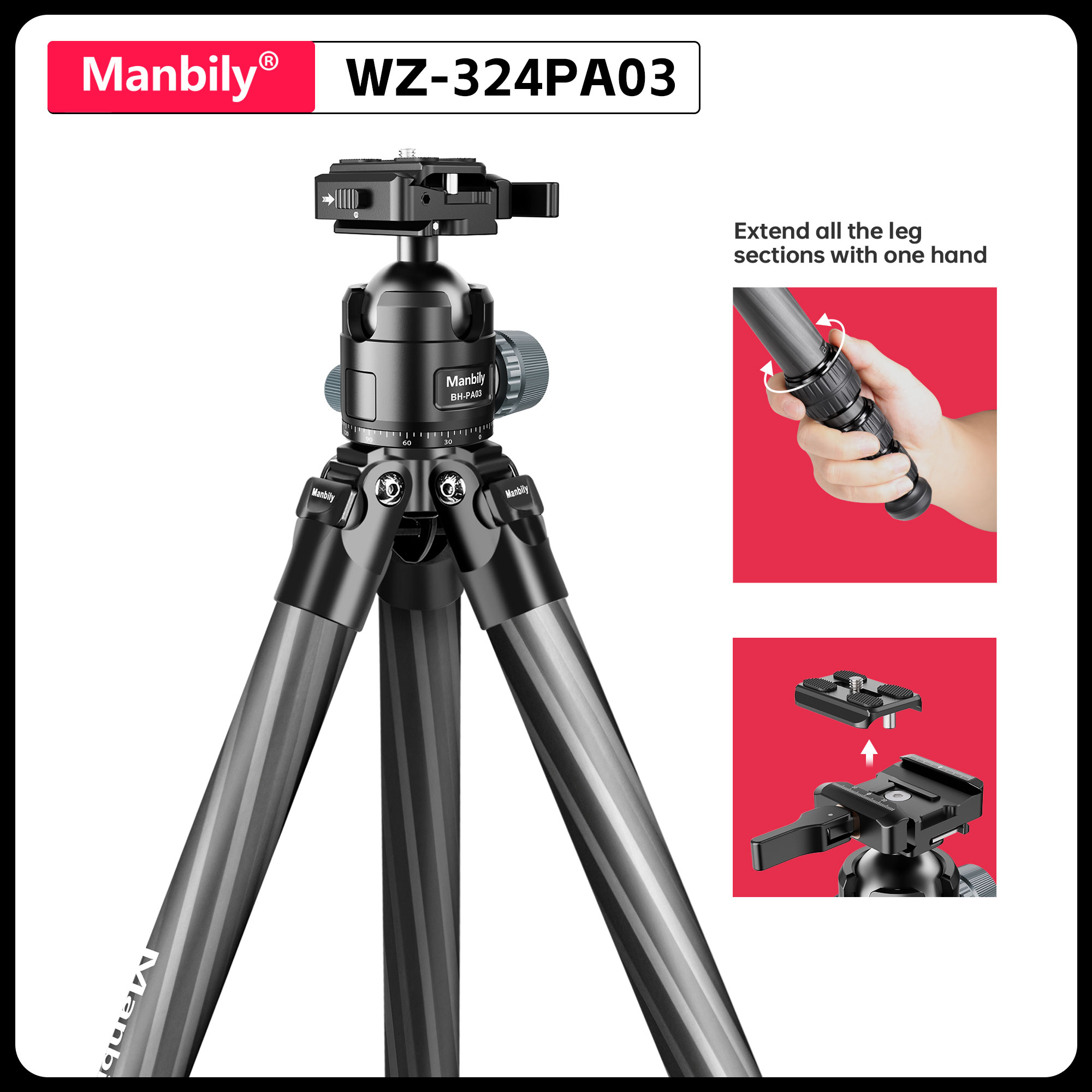 Outdoor Hunting Video Camera - Manbily 158CM Hochbelastbares Carbonfaser-Jagdstativ mit 44mm
