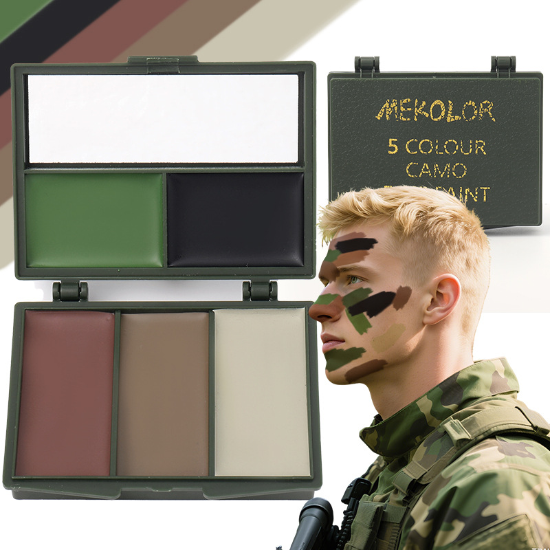 Camo Face Paint - 5-Farben-Wald-Camo-Compac-Gesichtsbemalungsset, langlebiges, einfach zu verwendendes Concealment-Make-up