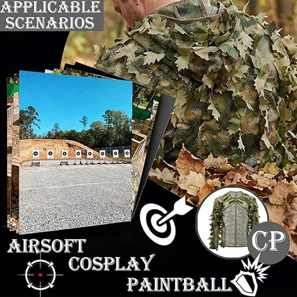Ghillie Suit Woodland - Cape-Style Ghillie-Anzug Tarnblatt-Jacke Woodland Camouflage Jagdbekleidung