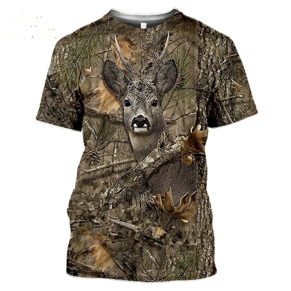 Outdoor Hunting Prints - Camouflage-Jagdtier-3D-Druck-Sportshirt, schnell trocknend, atmungsaktiv, Herren-T-Shirt, Outdoor,