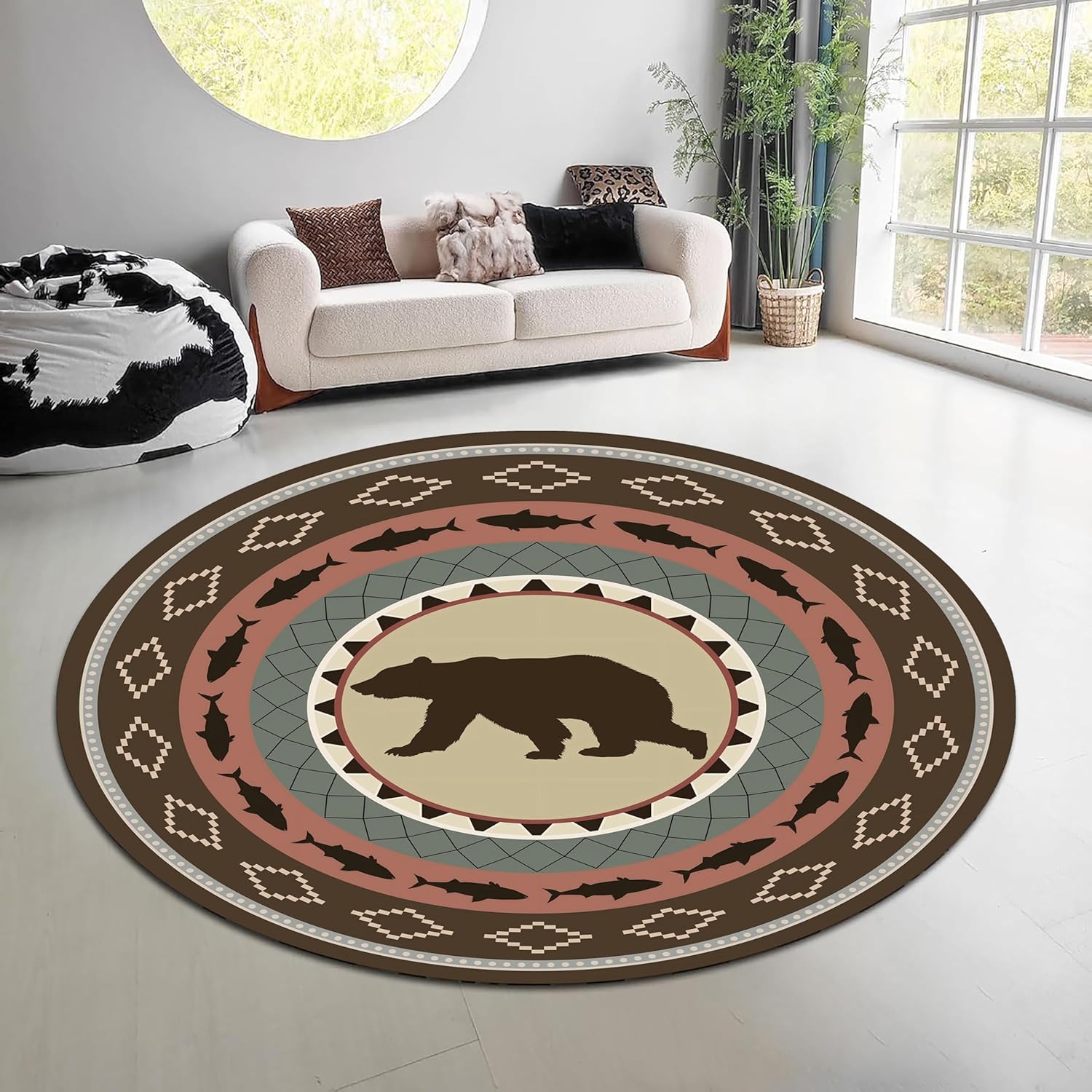 Hunting Outdoor Mat - Vintage Natur Wald Runder Teppich Grün